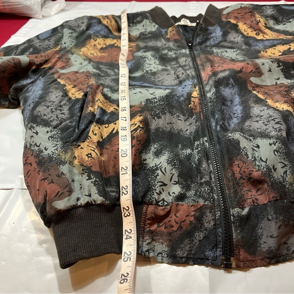 Carol Horn black SILK Bomber ZIP JACKET 90s Tan Gray Blue brown ART to wear LRG - Picture 9 of 16